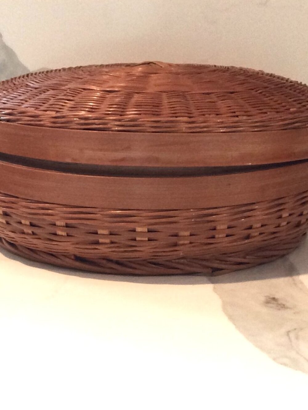 Antique Round Chinese Storage Basket with Lid